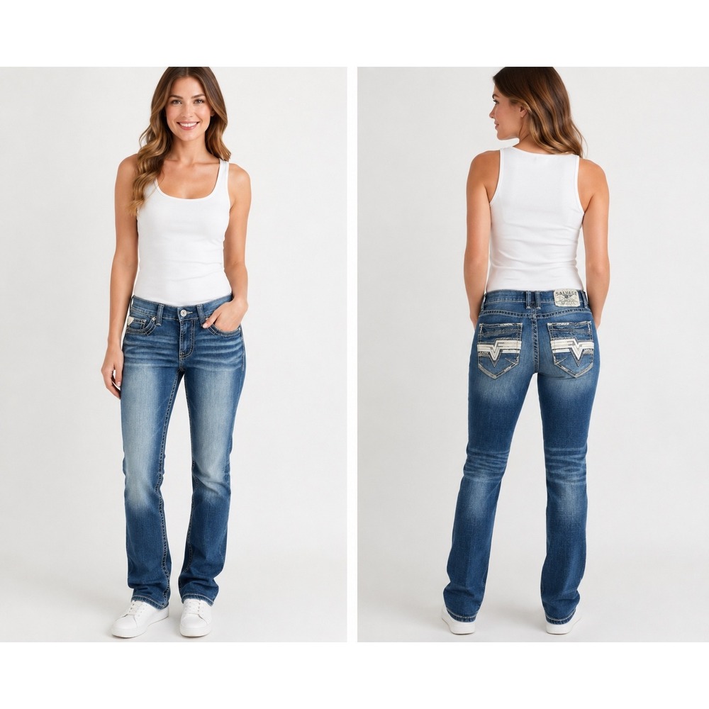 Salvage Supply Co Havoc Straight Slim Fit Jeans Medium Wash salvage denim buckle